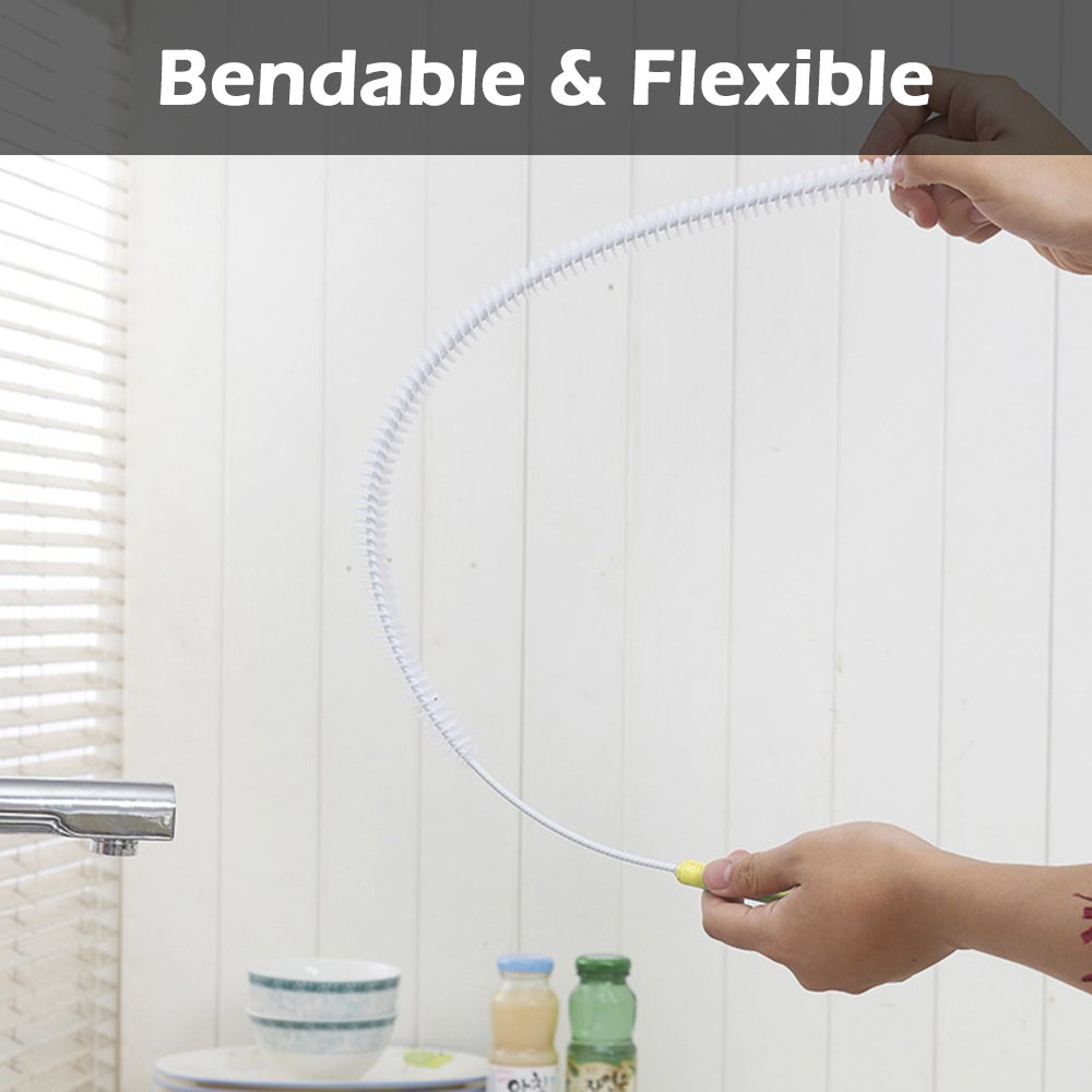 SENHAI 28 Inch (71cm) Sewer Drain Cleaning Brush with Drain Relief Auger - Flexible Bendable Sink Overflow Drain Brush for Bathroom, Kitchen, Shower & Tub Clog Removal - Heavy Duty Pipe Cleaner for Hair, Soap Scum & Debris