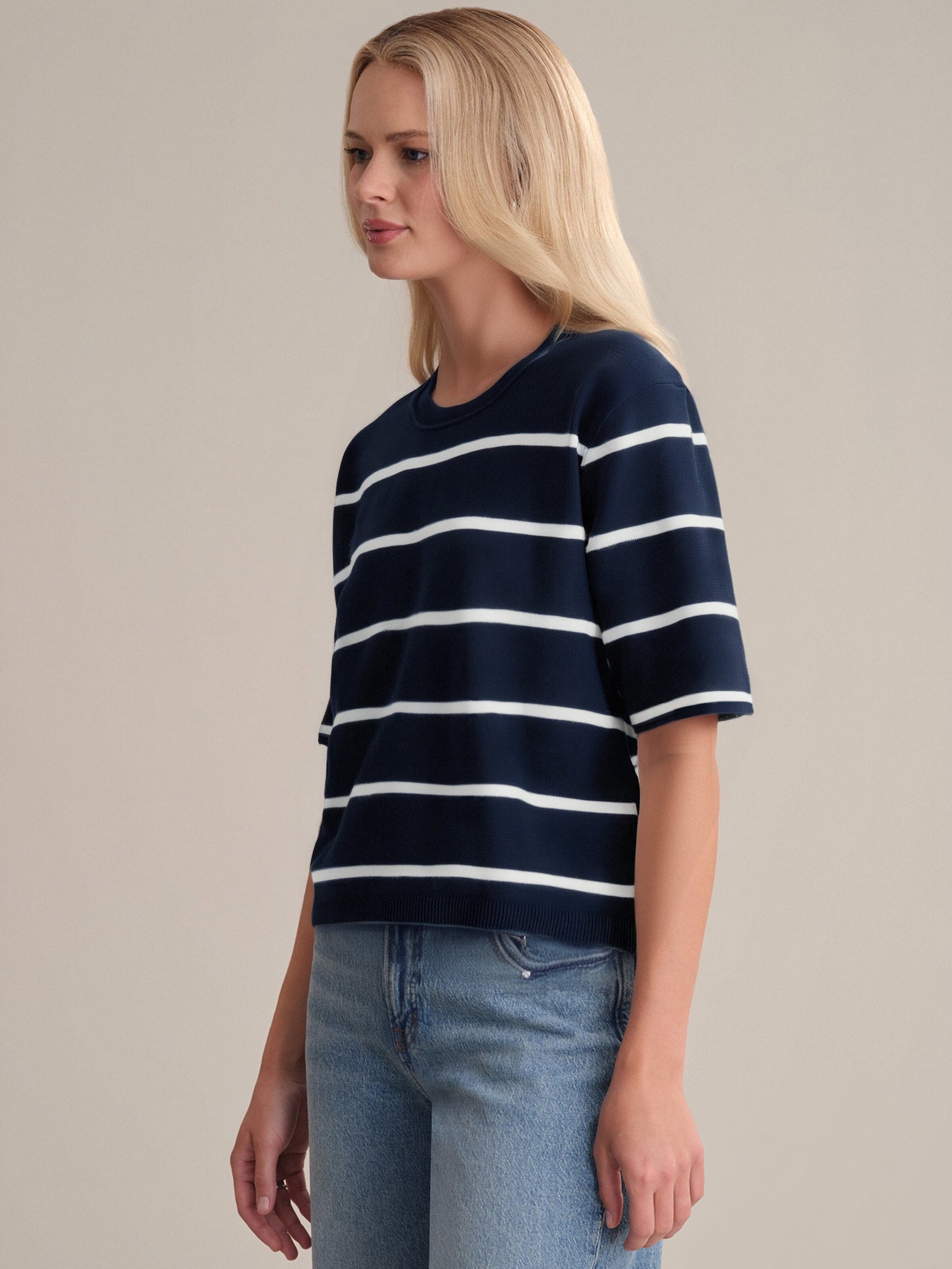 Noa Stripe Cotton Crop Sweater for Women | Soft & Comfortable Short Sleeve Pullover | Perfect for Summer Outfits, Beach Cover-Ups & Casual Wear