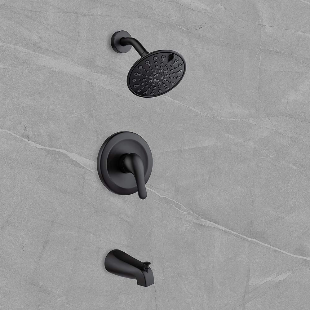 Premium Matte Black Shower Tub and Trim Kit with 6-Spray Shower Head & cUPC Certified Faucet Set - Perfect for Bathroom Renovation & Spa-Like Shower Experience