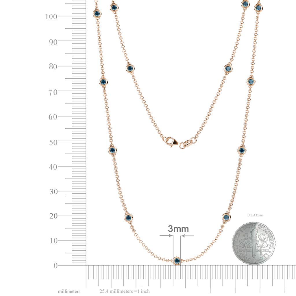 13 Station London Blue Topaz Cable Necklace - 1.40ctw 14K Rose Gold with 18