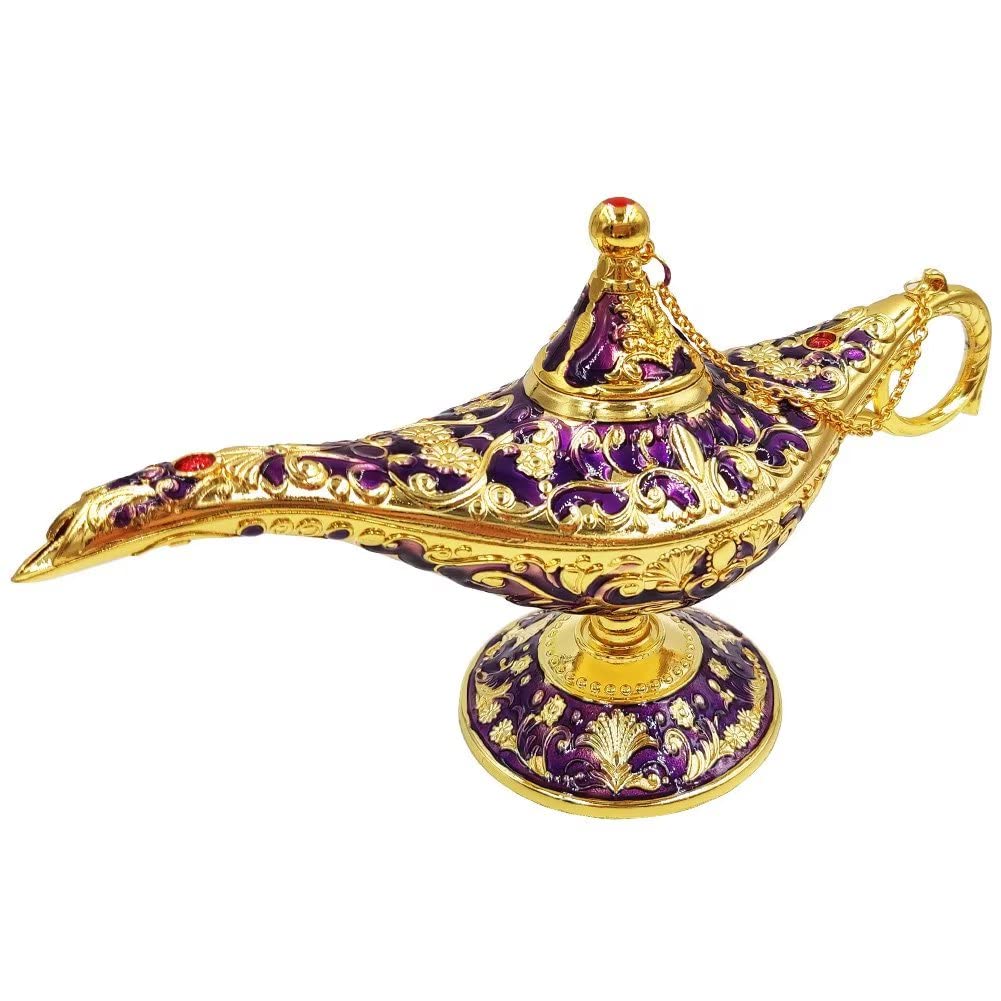 Vintage Aladdin Genie Lamp - Large Purple Magic Wishing Light, Arabian Nights Costume Prop for Halloween Party, Wedding Table Decor, Birthday Gift & Home Decoration