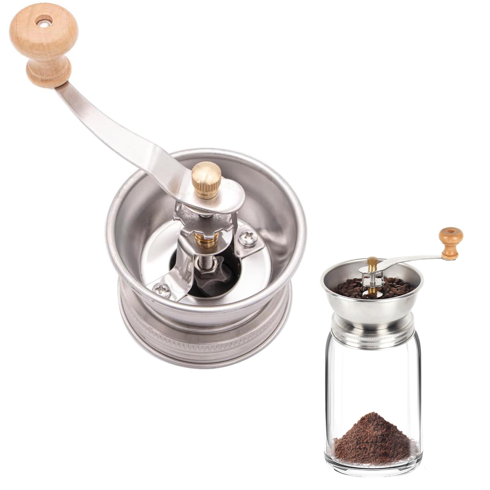 Premium Stainless Steel Manual Coffee Grinder with Ceramic Burr - Mason Jar Lid Attachment for Regular Mouth Jars - Perfect for Camping, Travel & Home Barista Use - Fresh Ground Coffee Anywhere