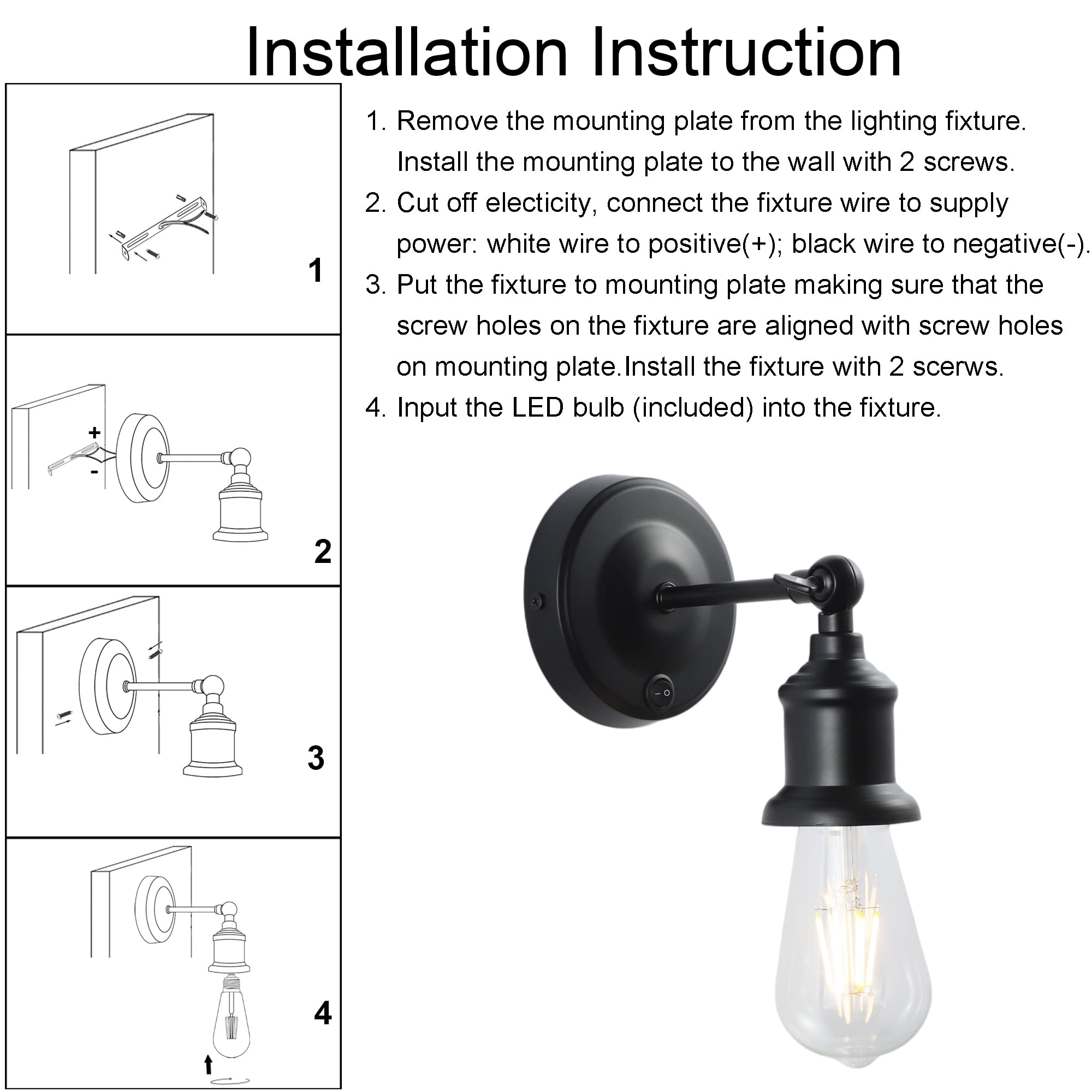 12V LED Wall Sconce Light Fixture with ON/Off Switch - Warm White Reading Lamp with Included E26 LED Bulb - Perfect for RV, Boat, Marine, Motorhome, Caravan & Home Bedroom Lighting