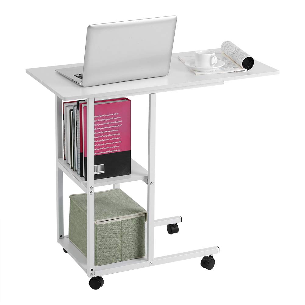 Best Fast Portable Multifunctional Rolling Laptop Desk - Adjustable Height, Removable Tray for Bed, Sofa, Office & Study - Perfect for Work, Reading & Snacking (White)