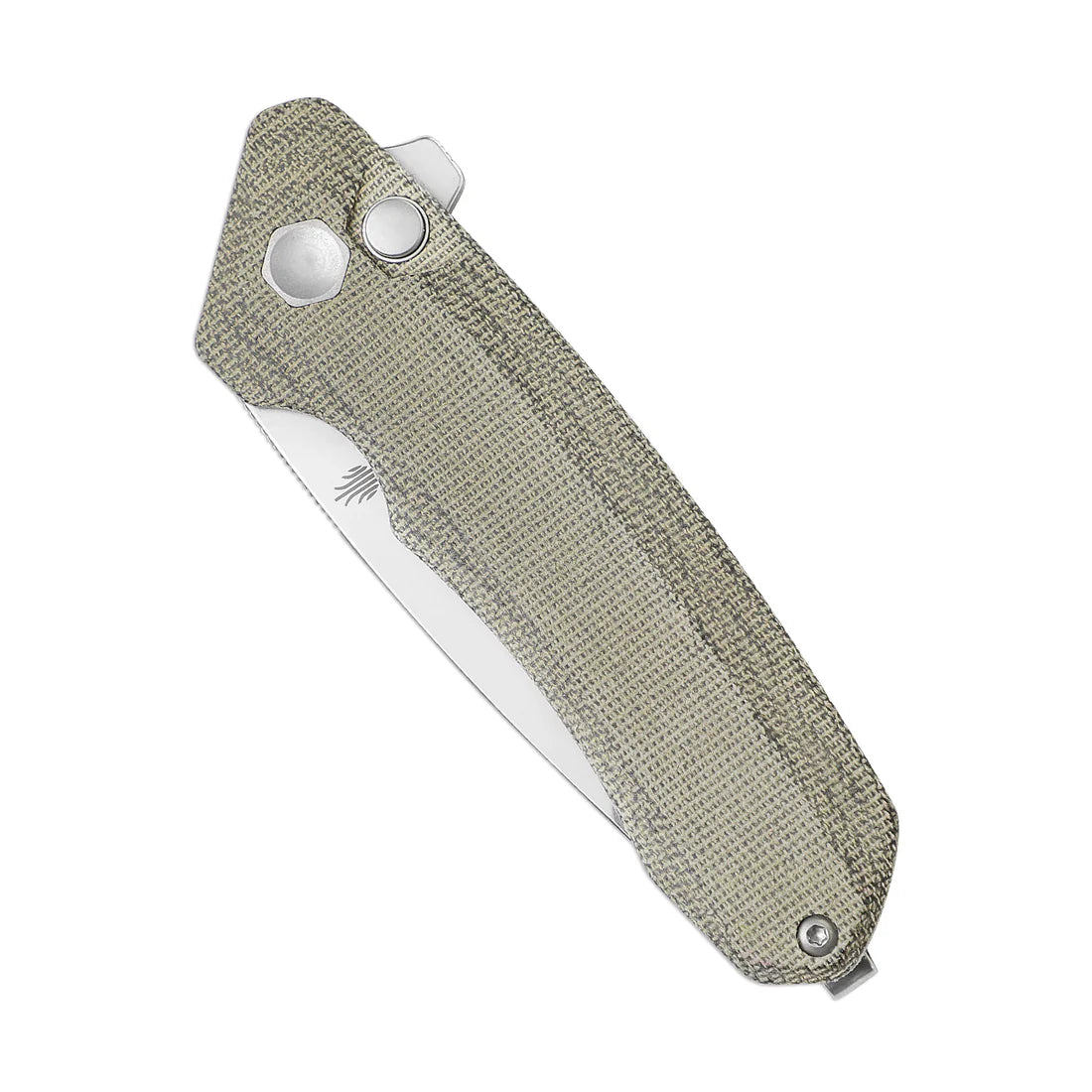 Kizer V4602C2 Vanguard Mad Tanto Button Lock Folding Knife - Plain Stonewash Blade & Green Micarta Handles - EDC, Outdoor, Camping, Survival Gear
