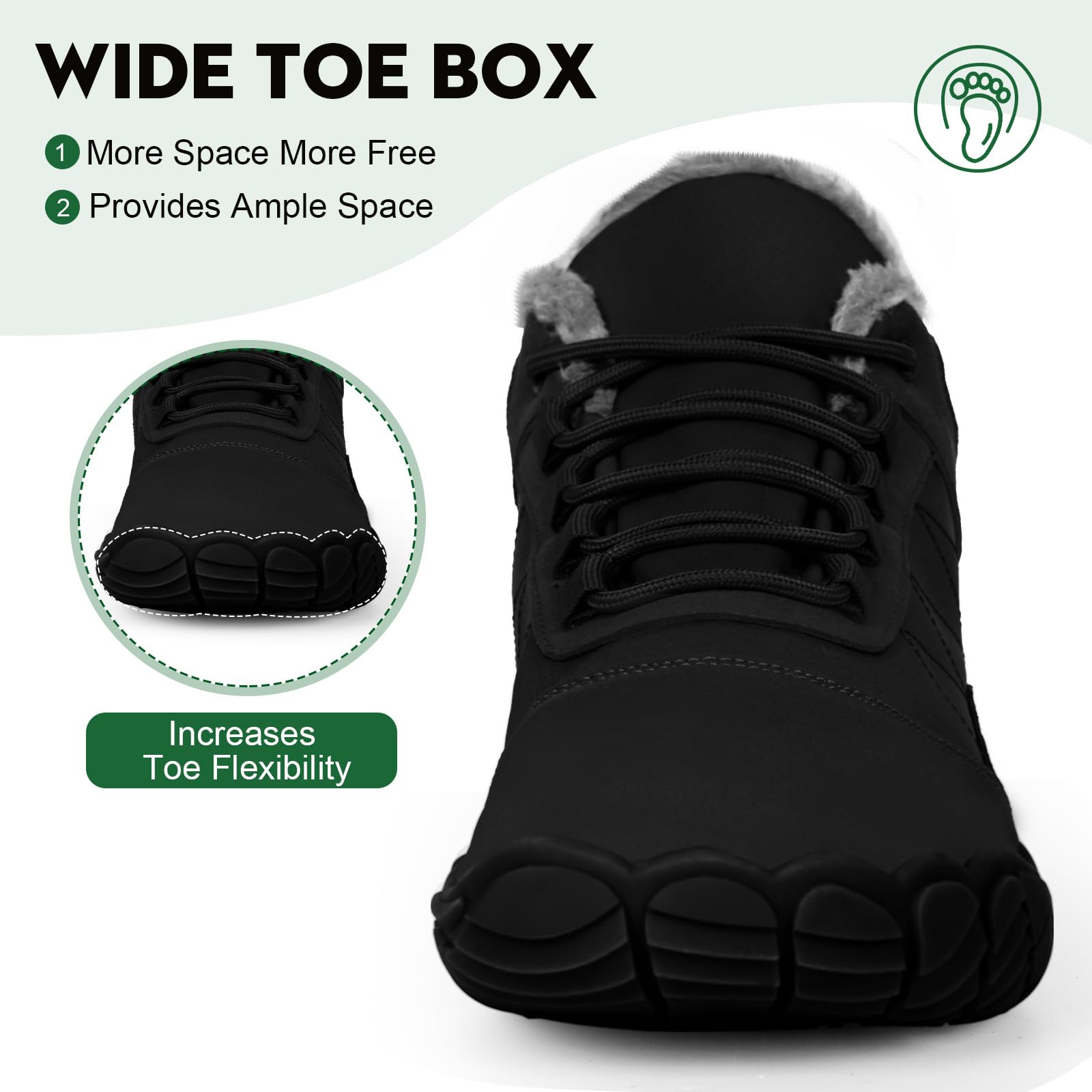 Winter Barefoot Shoes for Women & Men - Warm Snow Boots with Wide Toe Box | Zero Drop Hiking Booties for Cold Weather | Perfect for Snow Hiking, Casual Winter Walks & Outdoor Adventures