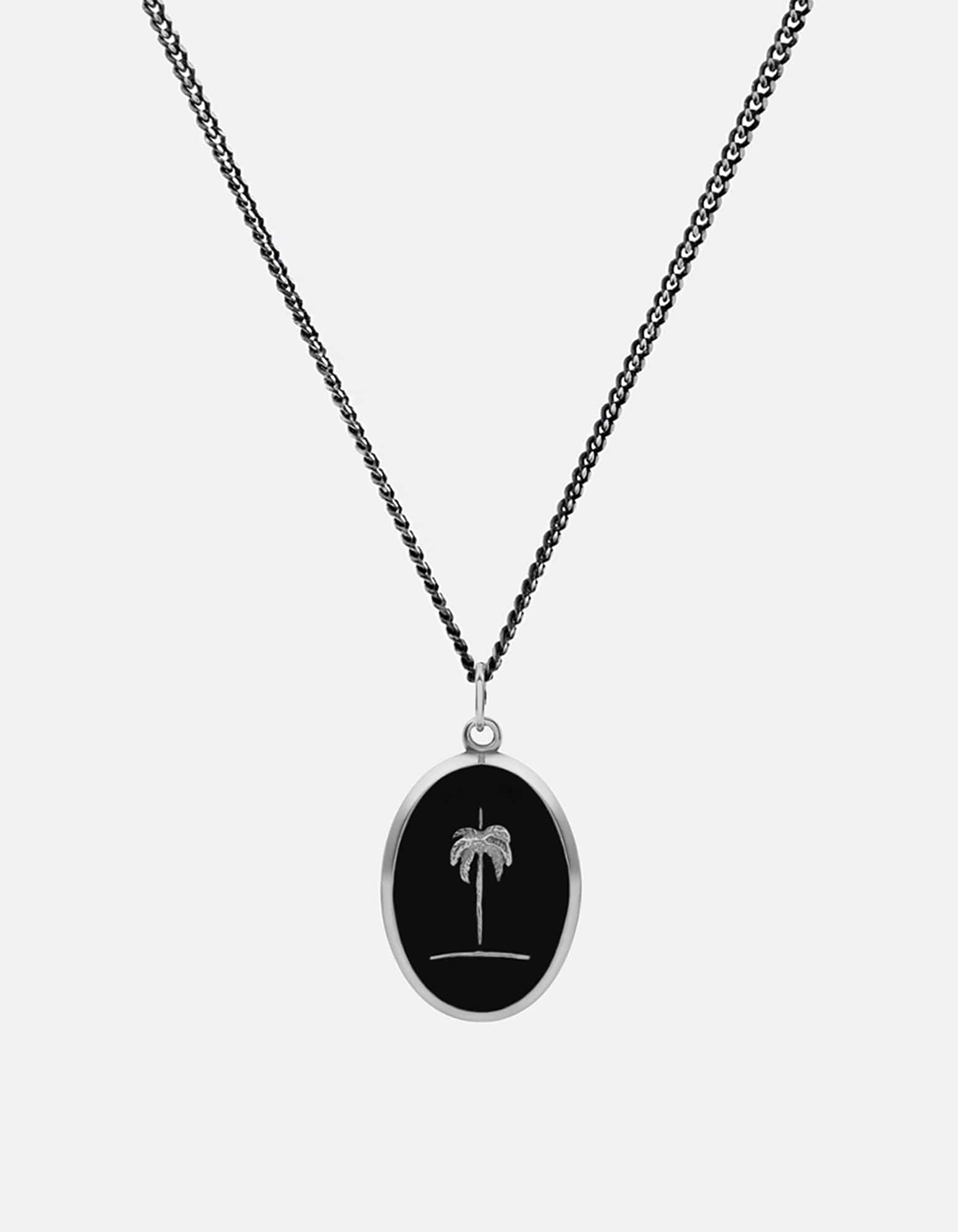 Palm Tree Necklace - Sterling Silver & Black Pendant - Perfect for Beach Vacations, Summer Outfits & Tropical Themed Parties