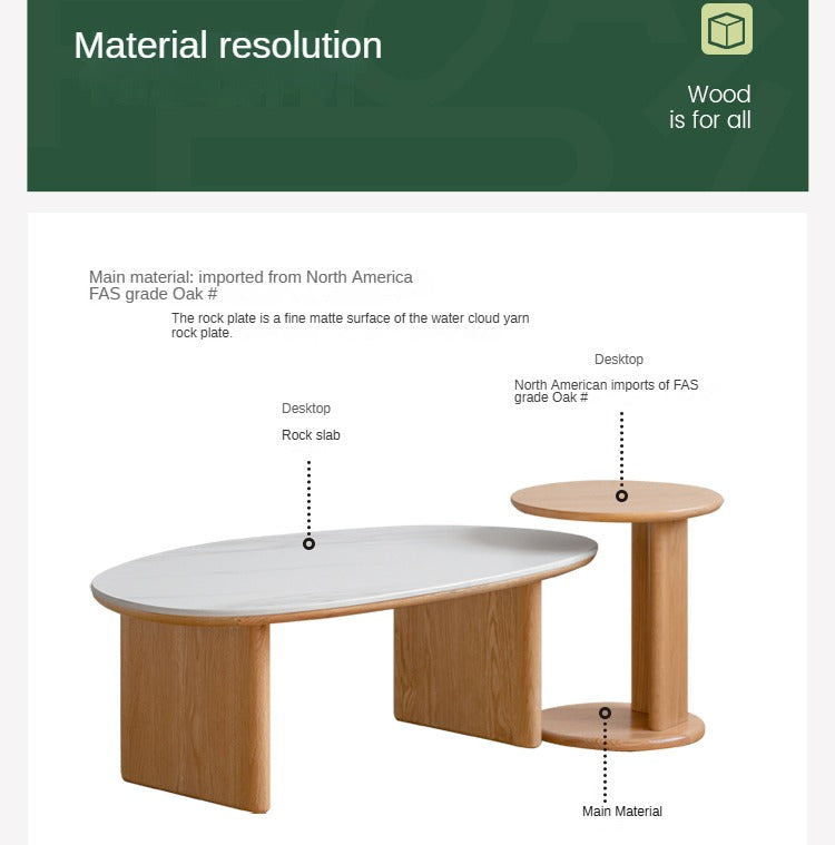 Solid Oak Wood Modern Rock Plate Coffee Table - Stylish Living Room Furniture for Home Decor & Relaxation