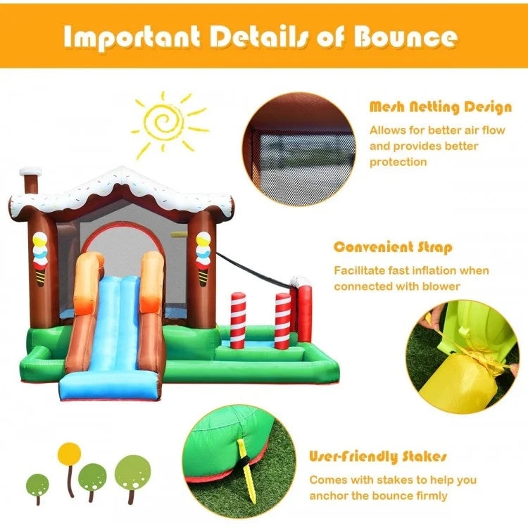 Inflatable Bounce House for Kids - Indoor & Outdoor Play with 480W Air Blower - Perfect for Birthday Parties, Backyard Fun, and Family Gatherings