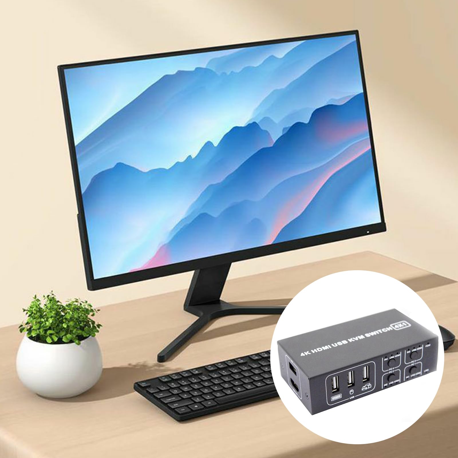 4-Port HDMI KVM Switch with USB Hub - 4 in 1 Out for Laptop, PC, Mouse & Keyboard - Seamless Multi-Device Switching for Home Office, Gaming & Studio Setup