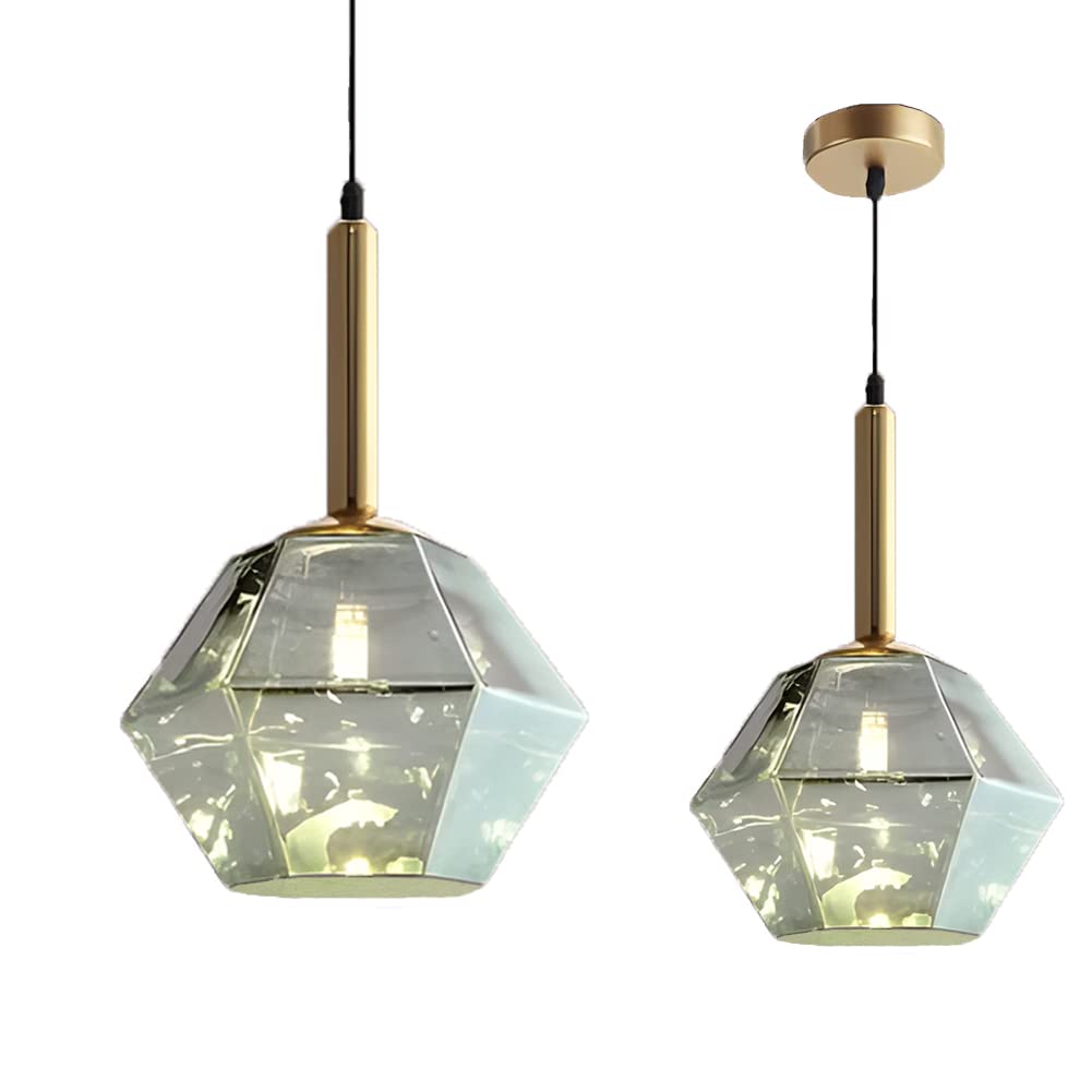Nordic Simple Modern Pendant Light - Diamond Glass Lampshade Ceiling Fixture for Kitchen, Bedroom, Living Room & Hallway - G9 Bulb Compatible - Light Green - Perfect for Dining Areas, Reading Nooks & Cozy Home Decor
