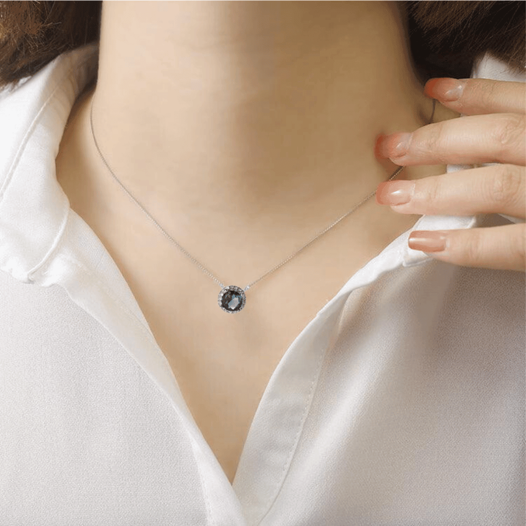 London Blue Topaz Halo Pendant Necklace - Sterling Silver 925 Jewelry for Women, Elegant Gift for Birthday, Anniversary & Valentine's Day | Perfect for Evening Parties, Weddings & Special Occasions