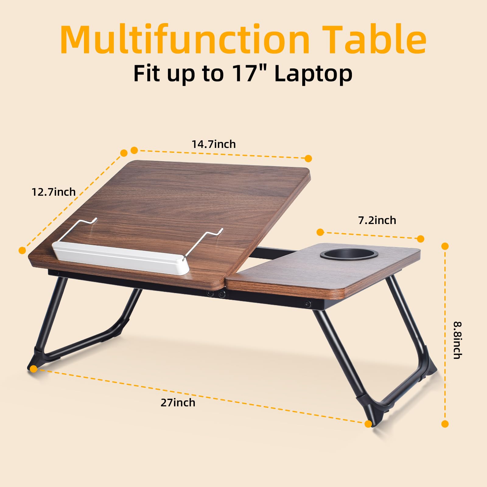 Adjustable Wooden Lap Desk for Bed & Sofa - Portable Laptop Tray with Built-in Cup Holder & Phone Slot - Perfect for Working, Reading, or Snacking in Bed, Couch, or Floor