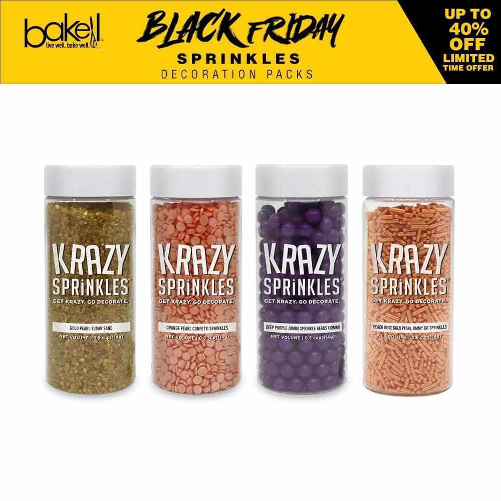 Black Friday Krazy Sprinkles Combo Pack B - 4 Piece Colorful Sprinkles Set for Baking & Dessert Decorating - Perfect for Cakes, Cupcakes, Cookies & Ice Cream
