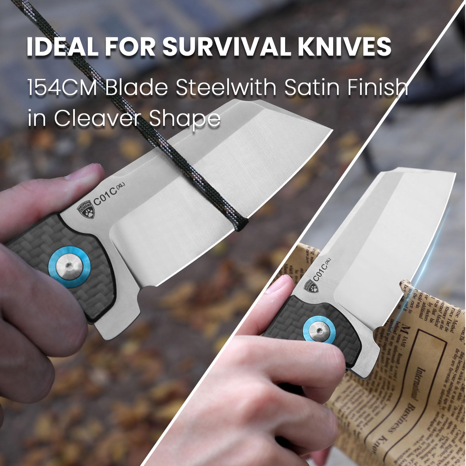 Kizer C01c XL Sheepdog Pocket Knife - 154CM Sheepsfoot Blade Folding Knife with G10 Carbon Fiber Handle - EDC Hunting & Camping Knife for Men & Women - Perfect for Outdoor Adventures, Survival Gear & Everyday Carry (V5488C3)