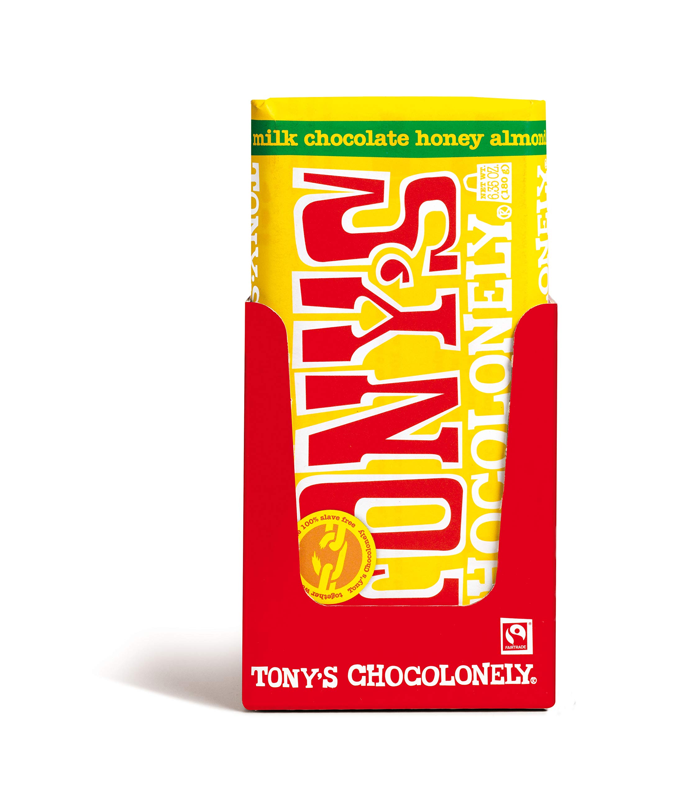Tony's Chocolonely 32% Milk Chocolate Bar with Honey Almond Nougat - 6.35oz (15 Pack) | Gourmet Chocolate Bars for Gifts, Parties & Dessert Baking