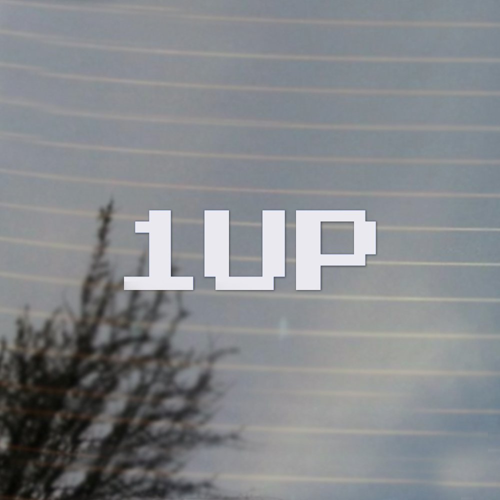 8 Bit 1Up Large Gaming Vinyl Decal - White Video Game Sticker for Cosplay, Fan Gear & Gamer Room Decor - Perfect for Laptops, Controllers & Gaming Setups