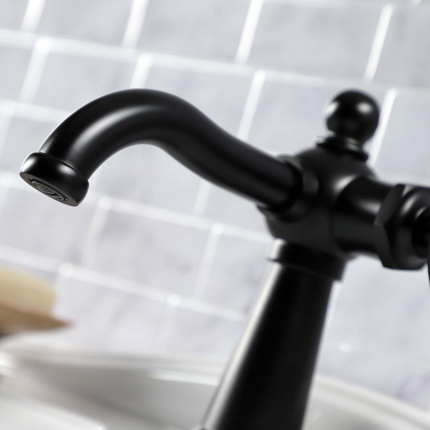 Belknap KSD3540RX Matte Black Single Handle Bathroom Sink Faucet with Deck Plate & Push Pop-Up Drain - Perfect for Modern Vanities and Small Bathroom Spaces
