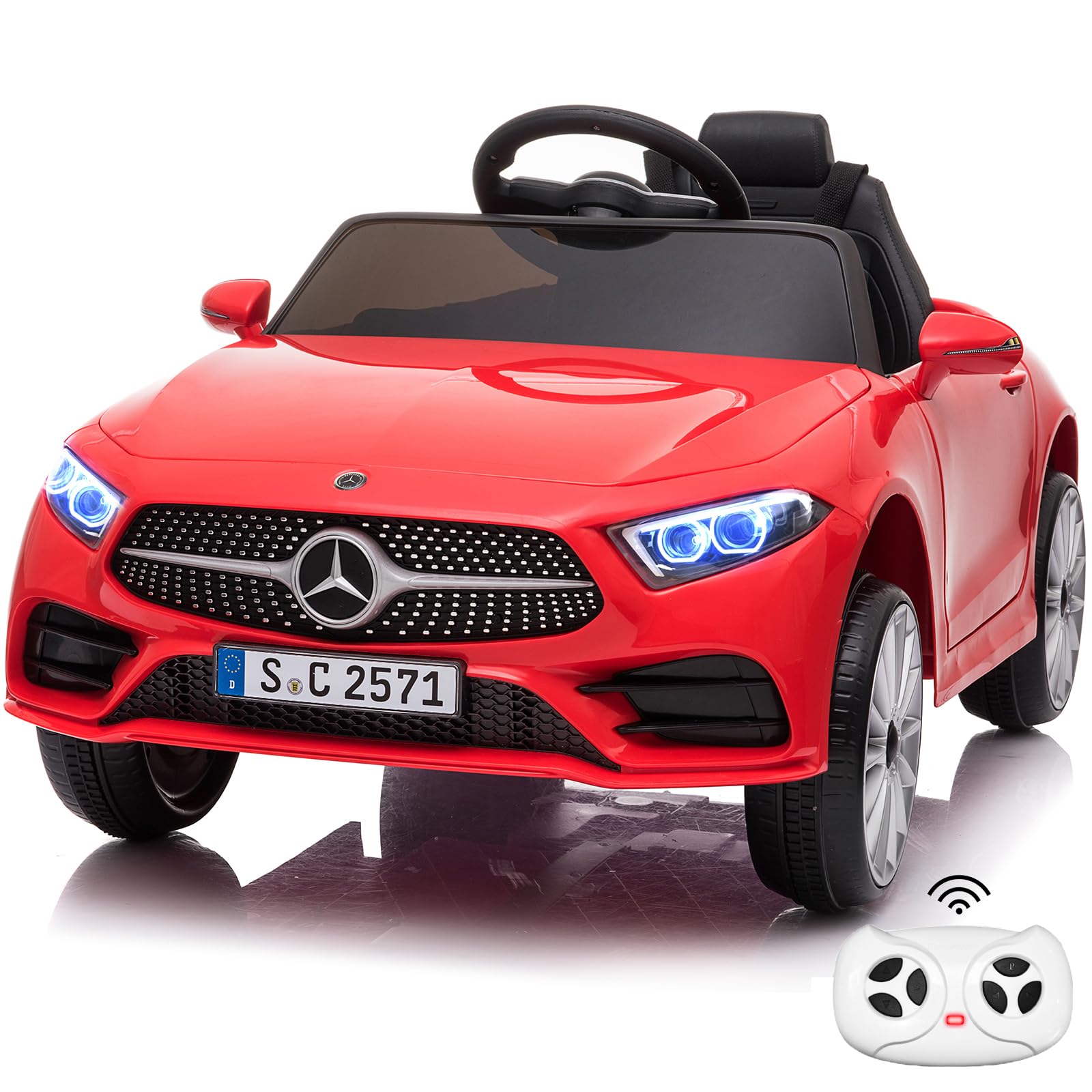 12V Licensed Mercedes Benz Kids Electric Ride-On Car with Remote Control - Adjustable Speed, Safety Belt, Music & LED Lights (Red) - Perfect Birthday Gift & Outdoor Play Toy for Boys & Girls Ages 3-8