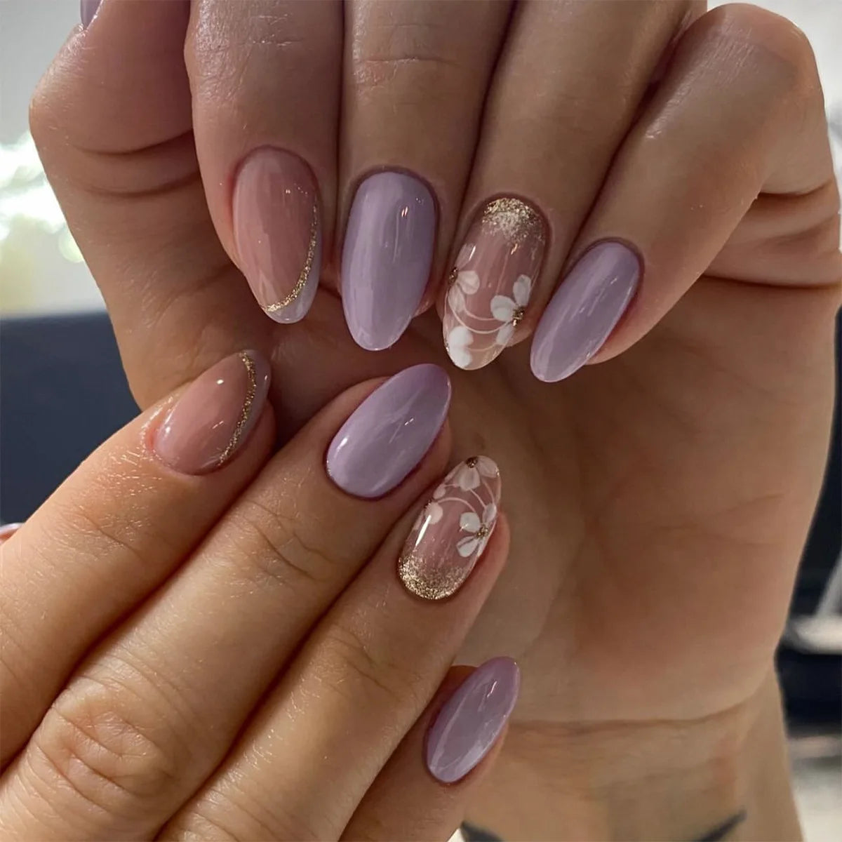 24Pcs Short Almond Press on Nails - Full Cover False Nails with Garden Flower Design, Colorful Wearable Manicure for Women & Girls | Perfect for Parties, Weddings, Daily Wear & Nail Art Enthusiasts