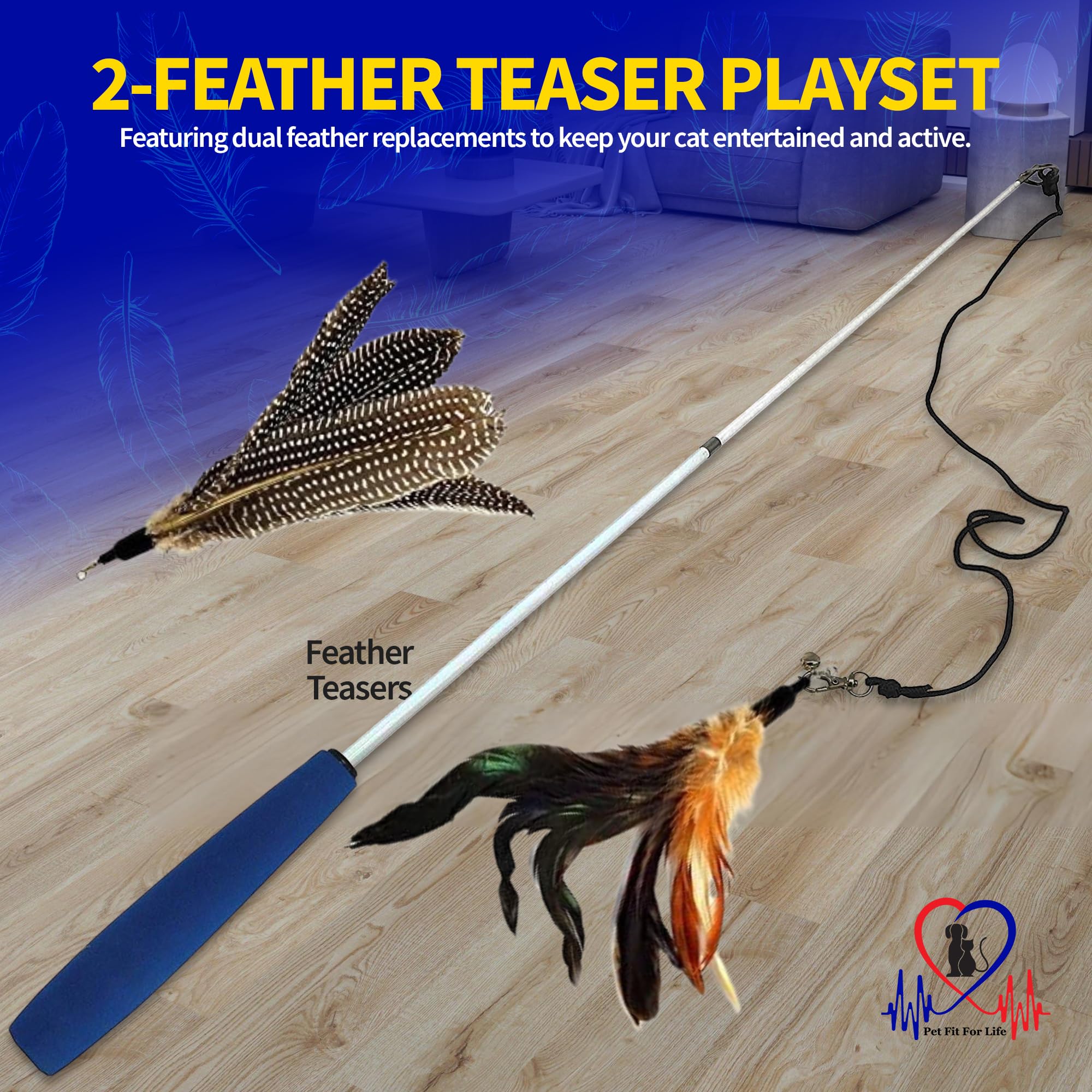 Premium Cat Feather Teaser Wand Toy - Interactive Exercise & Play for Cats & Kittens - Perfect for Indoor Play, Training & Bonding with Your Feline Friend