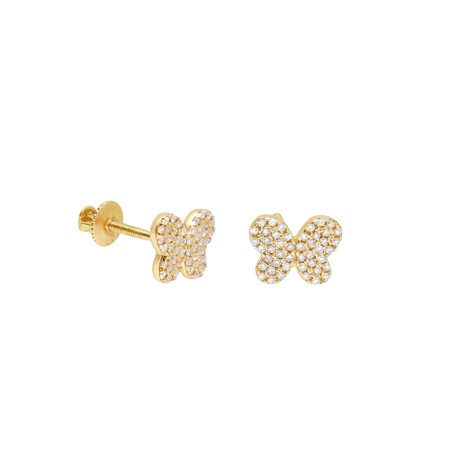 14K Solid Yellow Gold Diamond Pavé Butterfly Screw Back Earrings - Elegant Gift for Women, Perfect for Weddings, Anniversaries & Special Occasions
