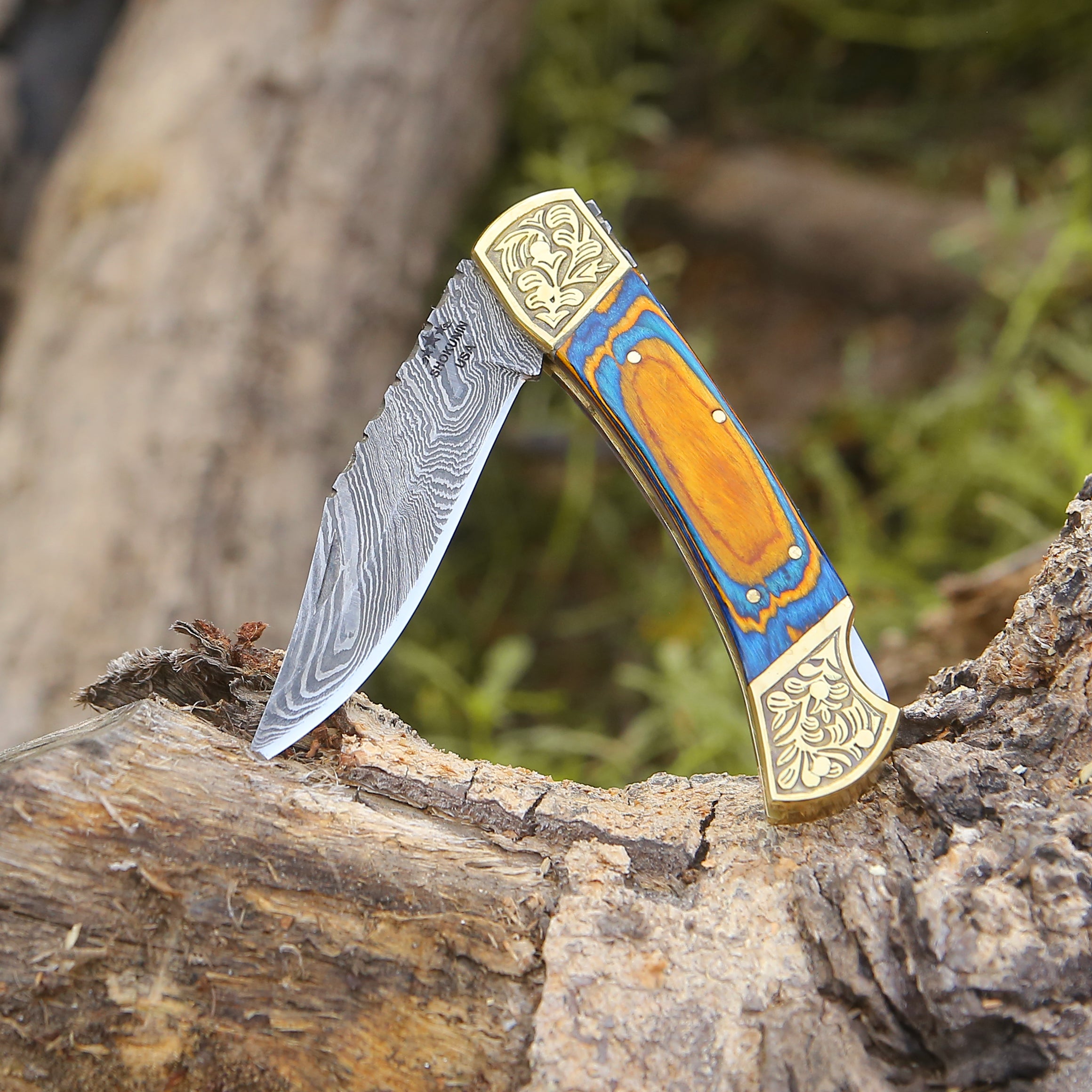 Premium Handmade Damascus Steel EDC Folding Pocket Knife with Genuine Leather Sheath & Pakkawood Handle - Perfect for Camping, Hiking, Survival, and Everyday Carry