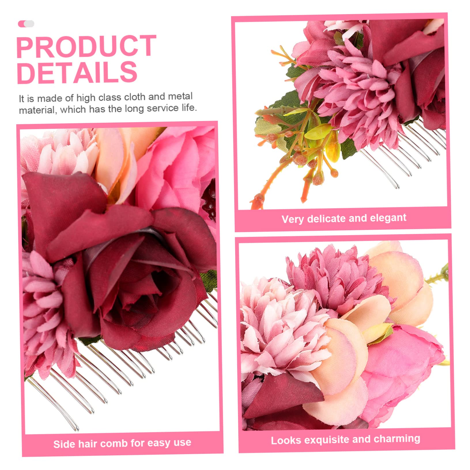 POPETPOP 5-Piece Floral Bridal Hair Comb Set - Artificial Flower Side Combs, Wedding Headpieces & Romantic Hair Clips for Women - Perfect for Bridal Showers, Weddings & Special Occasions