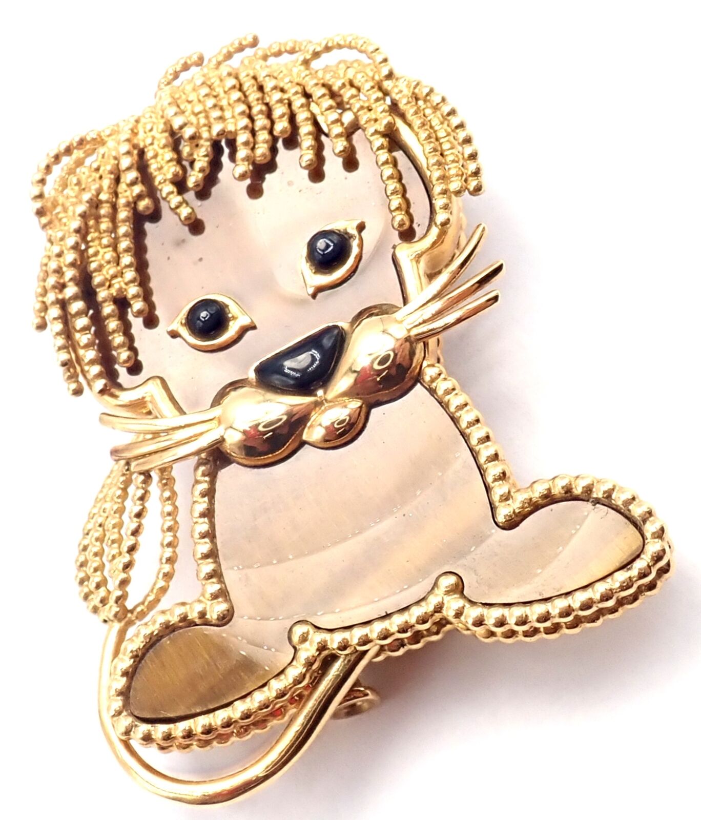 Van Cleef & Arpels 18k Yellow Gold Onyx Tiger Eye Lucky Animals Lion Clip Brooch - Luxury Jewelry for Women, Elegant Gift for Special Occasions, Perfect for Parties and Formal Events