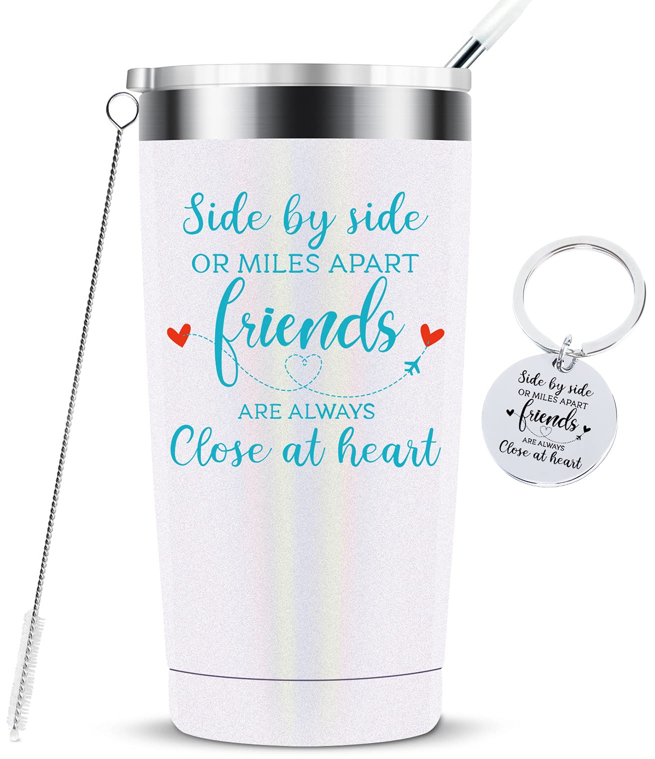 20 oz Stainless Steel Insulated Tumbler with Straw - Best Long Distance Friendship Gift for Women, Birthday & Christmas Present - Keeps Drinks Hot/Cold - Perfect for Coffee, Tea & Smoothies