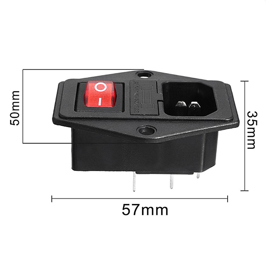 Oiyagai 4 Pcs IEC320 C14 Inlet Module Connector with Fuse Switch - Male Power Socket AC 250V 10A with Red Indicator Light - Perfect for Computer Power Supplies, Servers & Audio Equipment