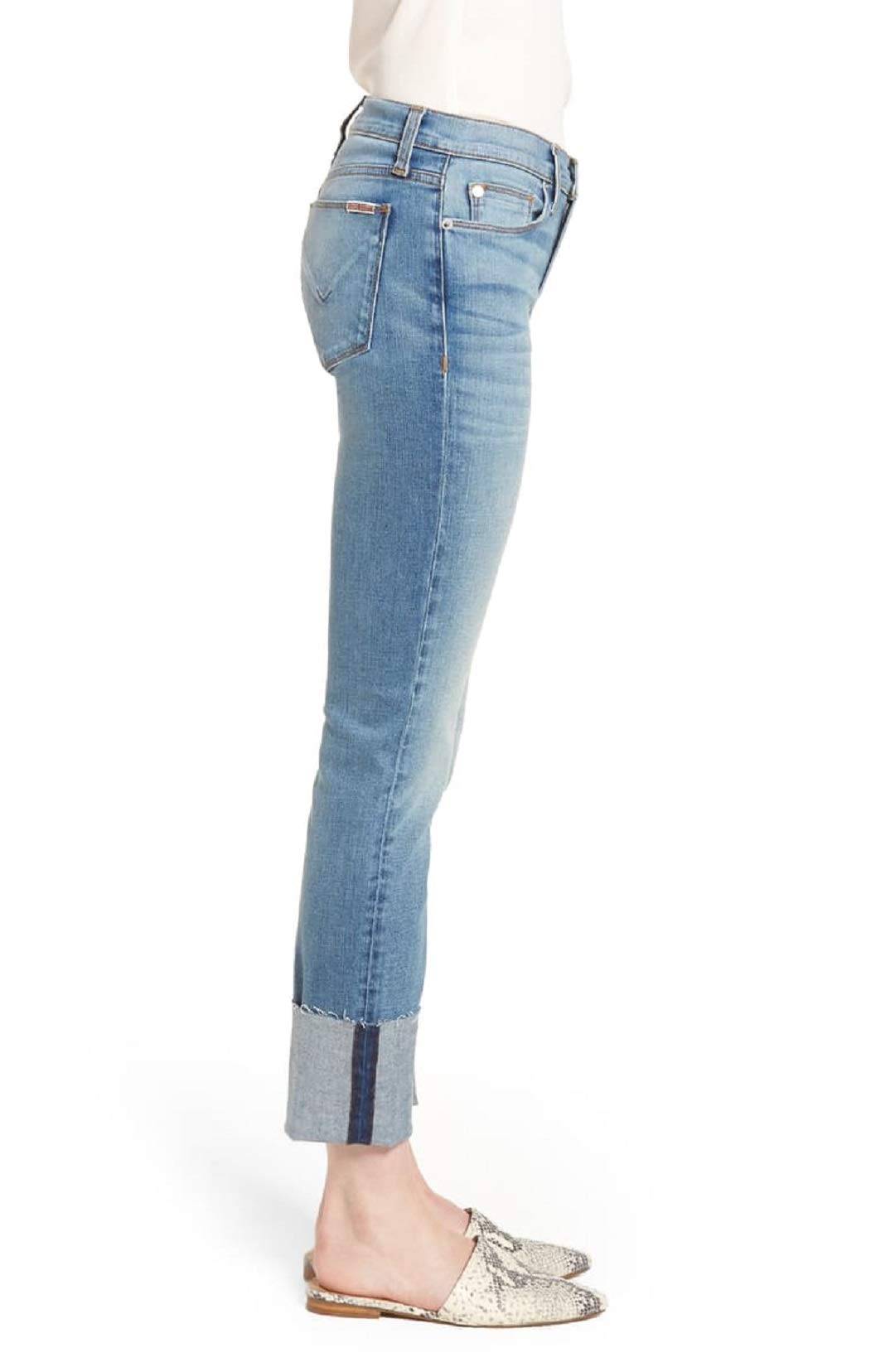 HUDSON Women's Tally Deep Cuff Cropped Jeans - High Waist Distressed Denim Pants, Light Blue Wash, Size 26 - Perfect for Casual Outfits, Weekend Wear & Street Style Fashion