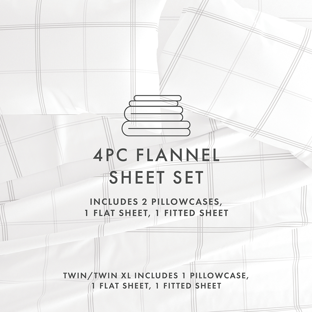 Soft & Cozy Checkered 4-Piece Flannel Sheet Set - Queen Size, 100% Cotton, Winter Bedding for Warmth & Comfort - Perfect for Cold Nights, Cabin Retreats & Cozy Bedrooms