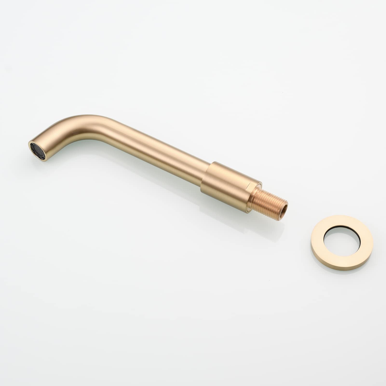 360° Rotating Wall Mount Faucet - Brushed Gold Brass Single Handle Vessel Mixer Tap for Bathroom Sink - Modern Waterfall Spout Design - Perfect for Small Bathrooms, Vanities & Vessel Sinks (Model BJ6083A)