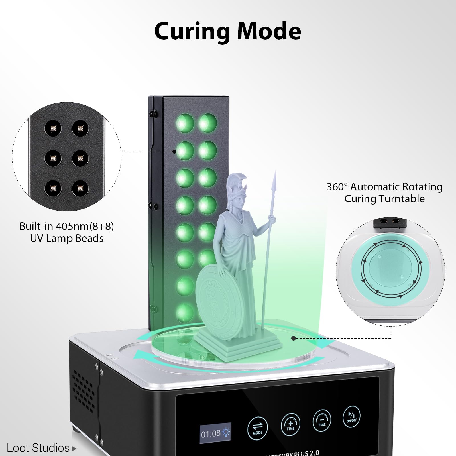 ELEGOO Mercury Plus 2.0 Large Wash and Cure Machine for LCD/SLA/DLP 3D Printing Resin Models with Rotary Curing Turntable & Washing Bucket - Perfect for Post-Processing 3D Prints at Home or Studio