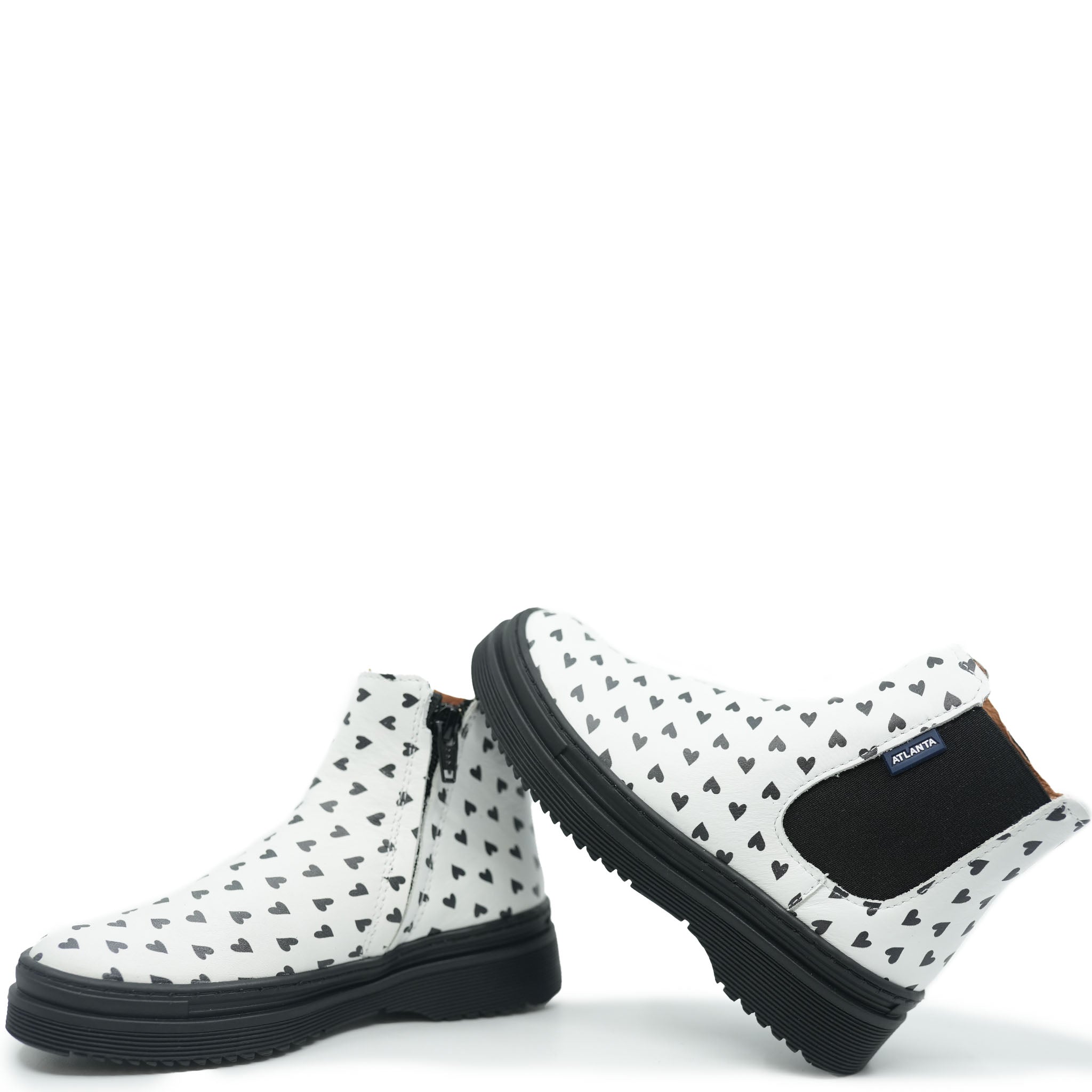 Atlanta Moccasin Booties - White & Black Heart Design with Elastic Ankle | Comfortable Slip-On Shoes for Women | Perfect for Casual Outfits, Work & Date Nights