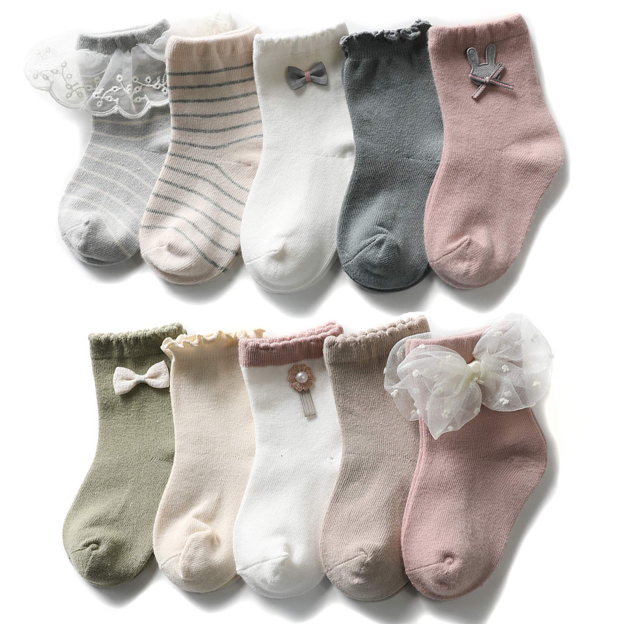 Vintage Ankle Lace Socks for Baby Girls - 10 Pack Ruffled Toddler Dress Socks - Soft & Comfortable Casual Socks for Everyday Wear, Parties, and Special Occasions