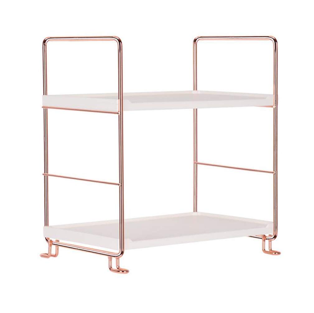 Premium Metal Standing Spice Rack - 2-Tier Rose Gold Countertop Organizer for Kitchen, Bathroom | Spice Jar Storage, Makeup & Jewelry Display | Space-Saving Shelf for Countertops, Vanities & Pantries