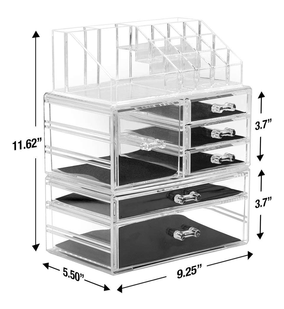 Sorbus Large Clear Makeup Organizer - Detachable 3-Piece Jewelry & Cosmetic Storage Set - Spacious Vanity Display Tower for Makeup Brushes, Lipsticks & Skincare - Perfect for Bedroom, Bathroom & Dresser Organization