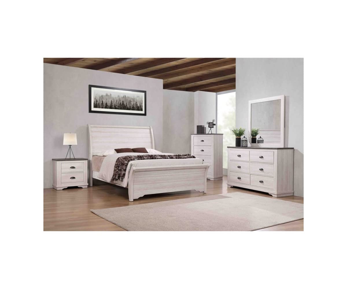 Modern White Sleigh Queen/King Bedroom Set - 5-Piece Furniture with Bed, Dresser, Mirror, Nightstand & Chest | Box Spring Required | Perfect for Master Bedroom, Guest Room & Home Decor