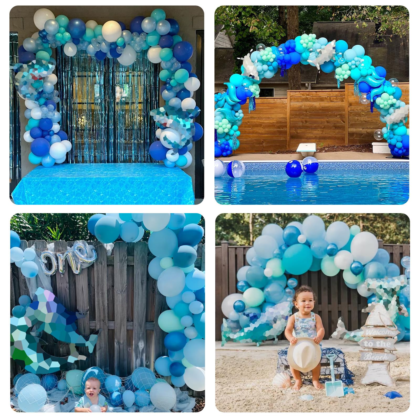 Blue Shark Balloon Garland Kit - Ocean Under the Sea Balloon Arch with Light Aqua Blue Latex & Metallic Dolphin Balloons | Perfect for Shark-Themed Baby Showers, Birthday Parties & Ocean Decorations