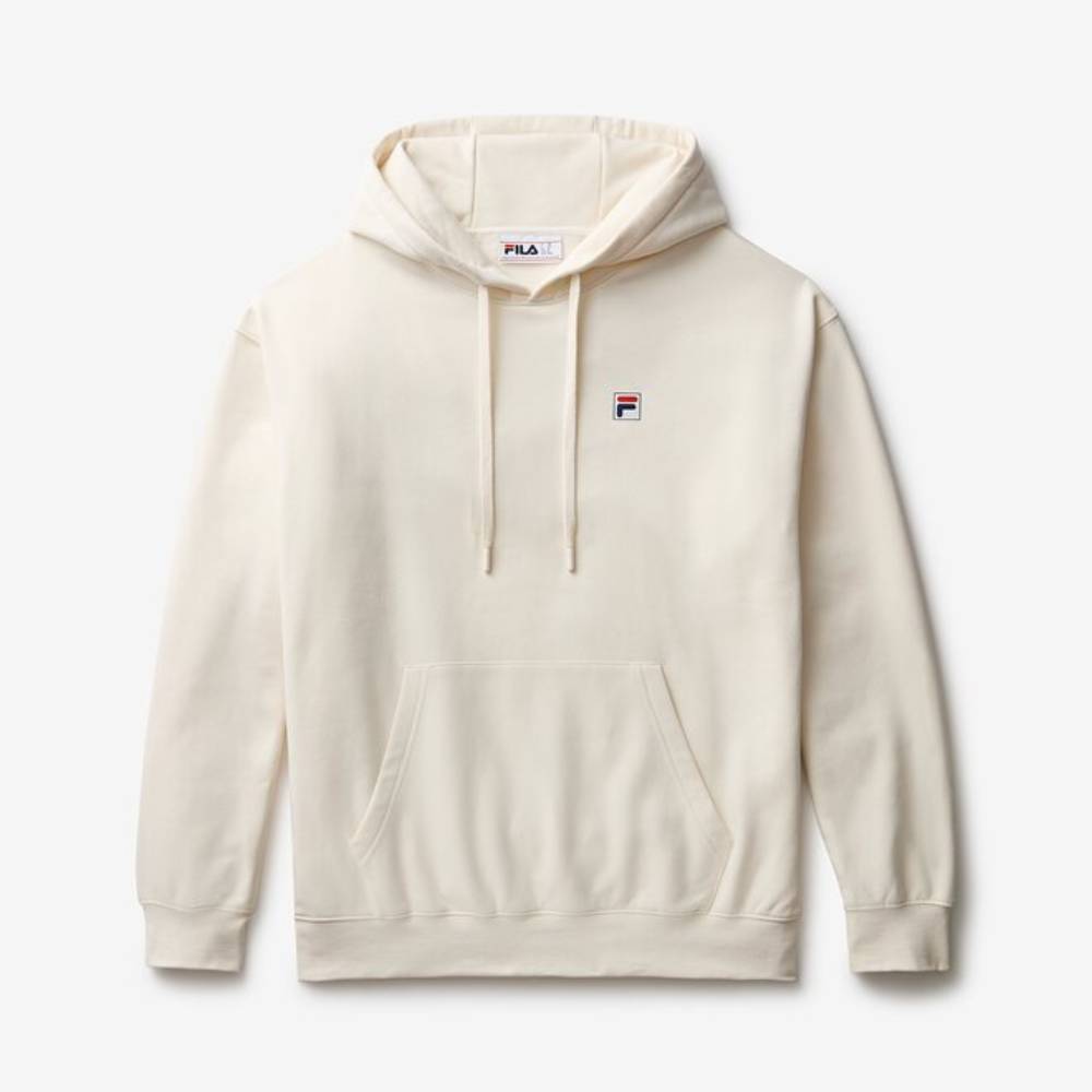 Fila Unisex Classic Relaxed Hoodie - Soft Cotton Pullover Sweatshirt with Kangaroo Pocket (Gardenia White) for Men & Women | Casual Streetwear, Gym, Lounge & Outdoor Activities