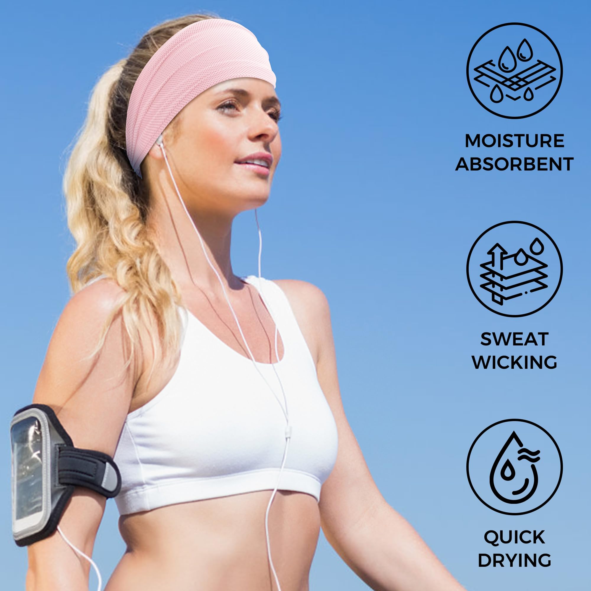 Cooling Workout Headbands for Women & Men - Stretchy Non-Slip Sweat Bands for Running, Yoga & Sports - Moisture Wicking Wide Headband for Gym, Tennis & Outdoor Activities