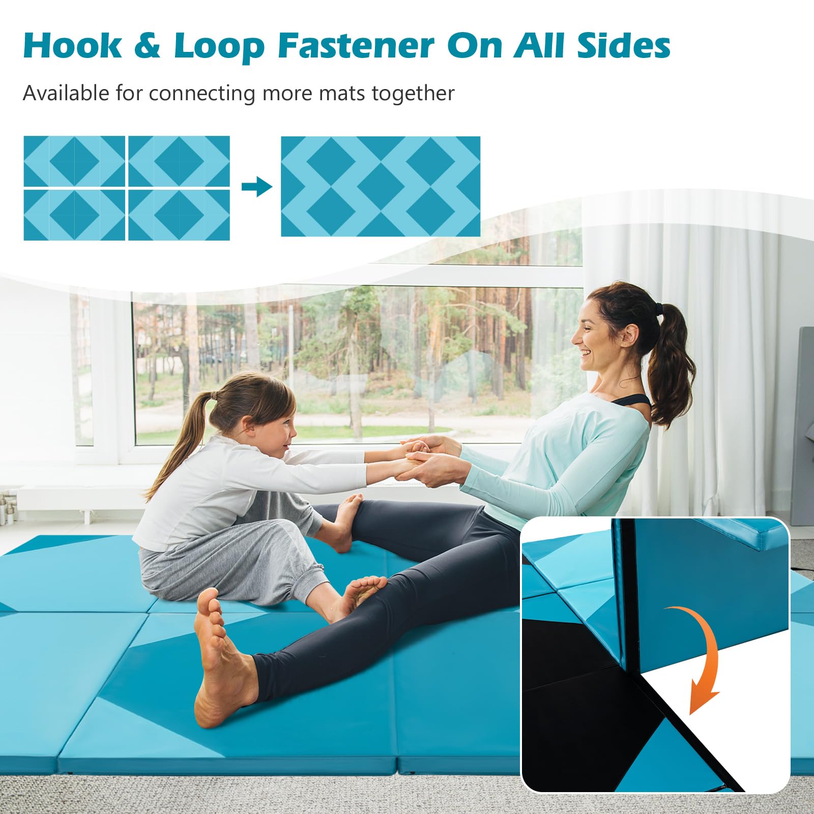 Goplus 10'x4'x2'' Folding Gymnastics Mat - Thick PU Leather Tumbling Mat with Hook & Loop Fasteners & Portable Handles - 4-Panel Exercise Mat for Home Gym, Yoga, Gymnastics, Martial Arts & Kids Play Area