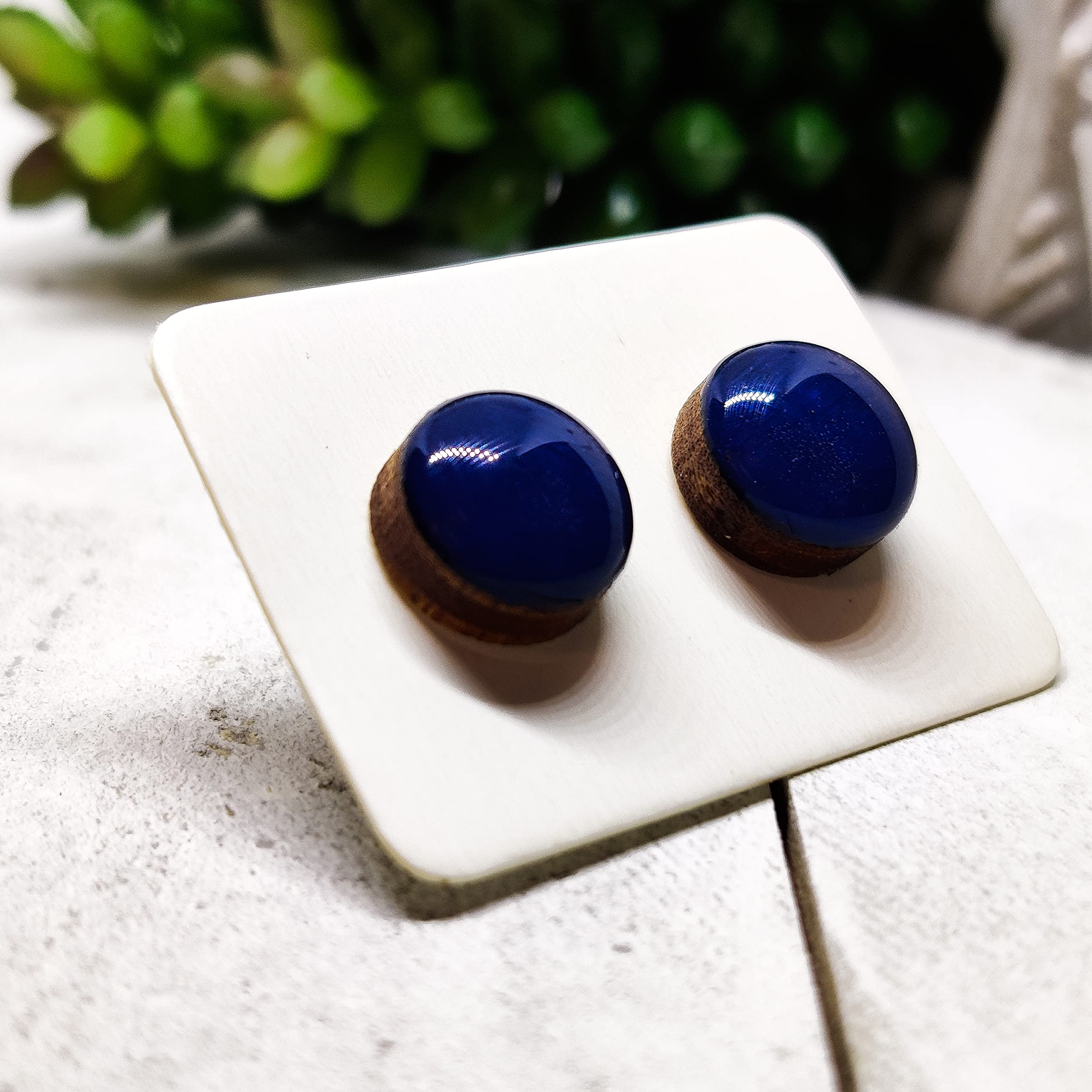 Navy Blue 10mm Round Stud Earrings for Women & Men - Hypoallergenic Stainless Steel Posts for Sensitive Ears - Handmade Color Dot Studs | Perfect for Everyday Wear, Gifts & Sensitive Skin