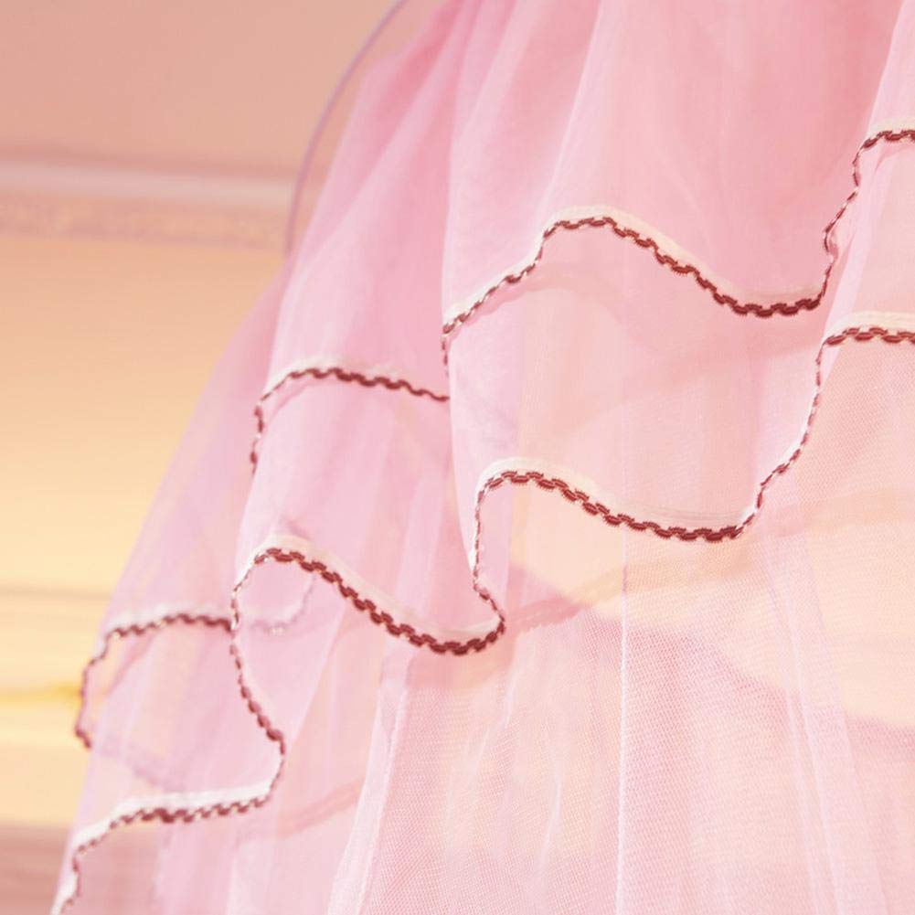 Taidda Princess Bed Canopy Net - 2.1 x 3.8 x 6.09 Ft Breathable Round Lace Bed Curtain in White & Pink | Perfect for Girls' Bedroom Decor, Fairy Tale Theme Parties & Nursery Room Design