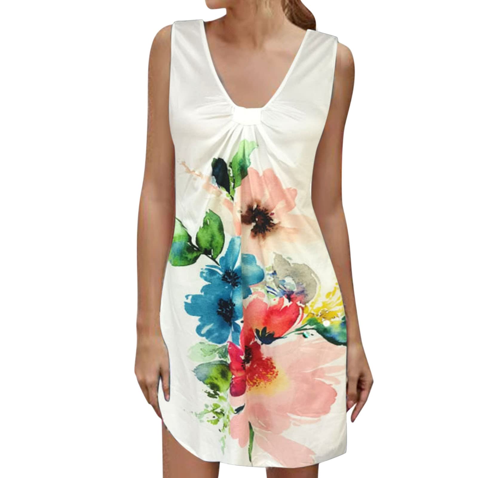 2022 Summer Women's Beach Dresses - Floral Sleeveless Shirt Dress with Pockets, Casual Loose Fit for Beach Vacations and Outdoor Adventures