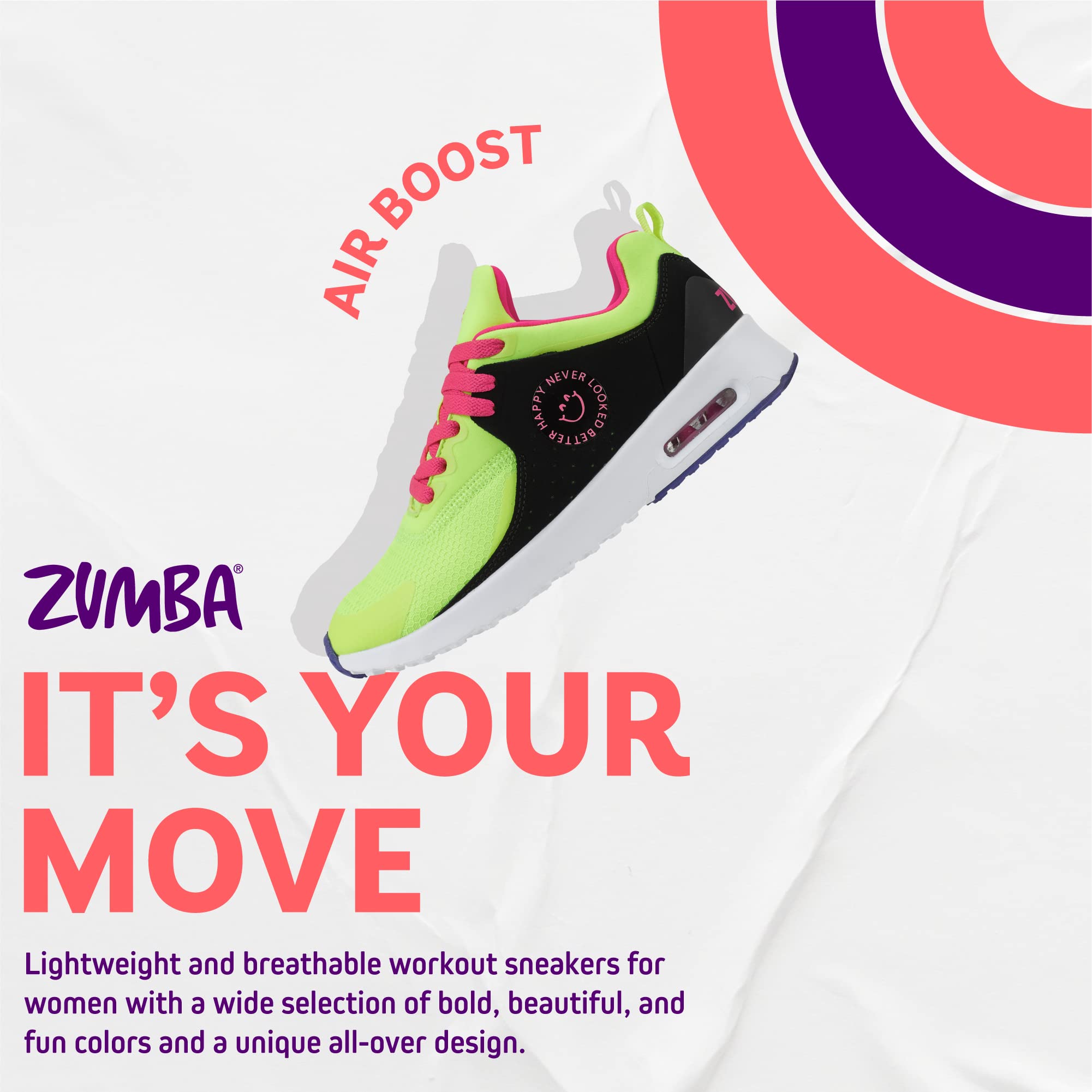 ZUMBA Women's Air Boost Sneakers - Lightweight Low-Top Dance Shoes for Women | Comfortable & Supportive for Zumba, Dance Fitness, Workouts & Casual Wear
