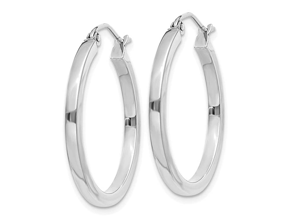 14K White Gold Small Hoop Earrings - 3/4 Inch (2.00mm) Dainty Everyday Studs for Women, Perfect for Work, Date Night & Gifts