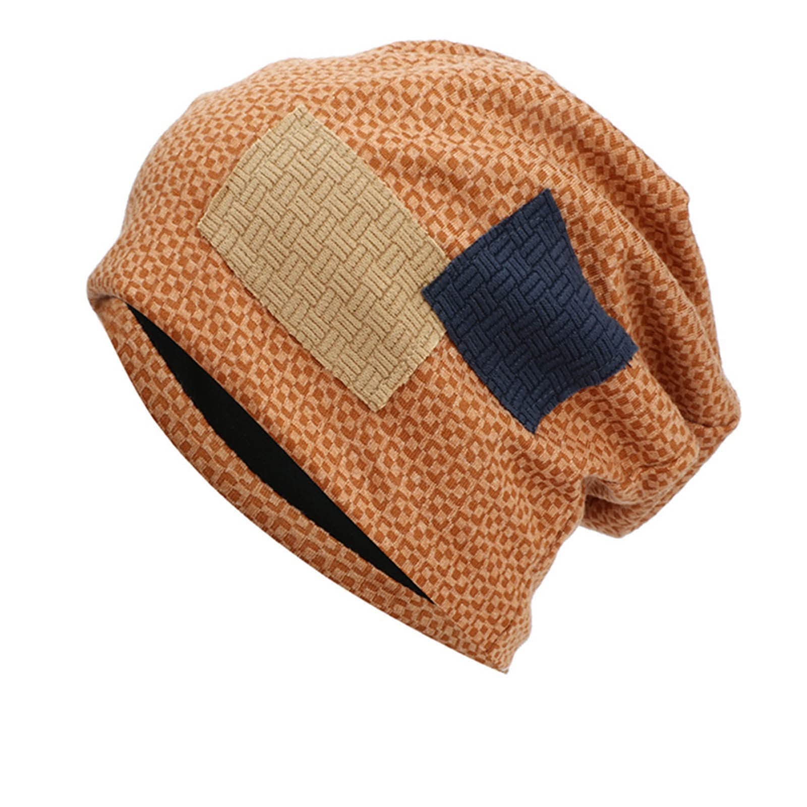 Unisex Plaid Patch Pile Hats with Leather Brim - Fashionable Baseball Caps for Men & Women in Orange | Perfect for Outdoor Activities, Sports & Casual Wear